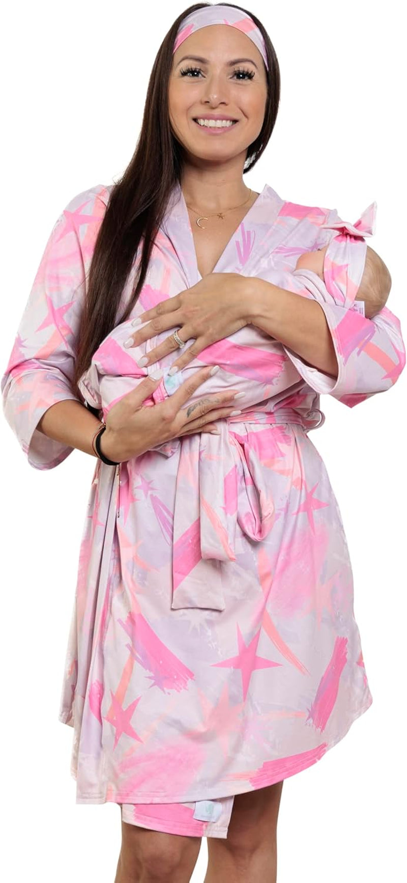 Maternity Robe and Baby Swaddle Blanket, Milk Silk Matching Delivery Robe and Swaddling Wrap for Mom and Baby