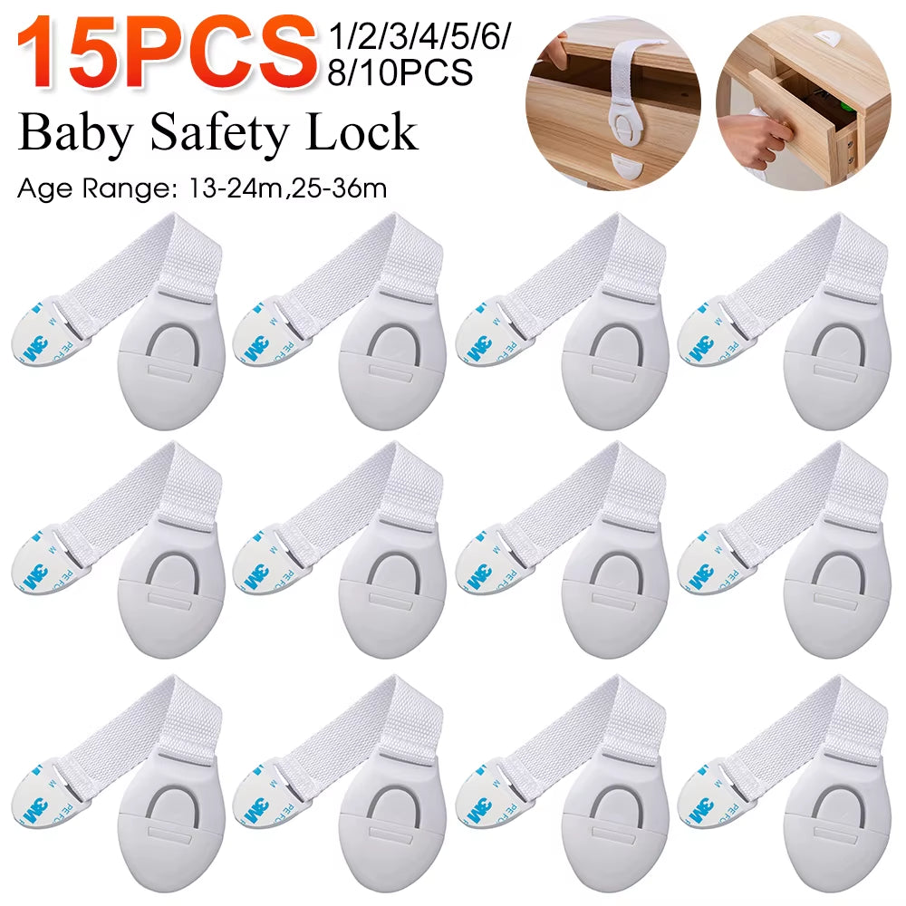 1-15Pcs White Kids Safety Cabinet Lock Baby Proof Security Protector Drawer Door Cabinet Lock Plastic Protection Door Lock