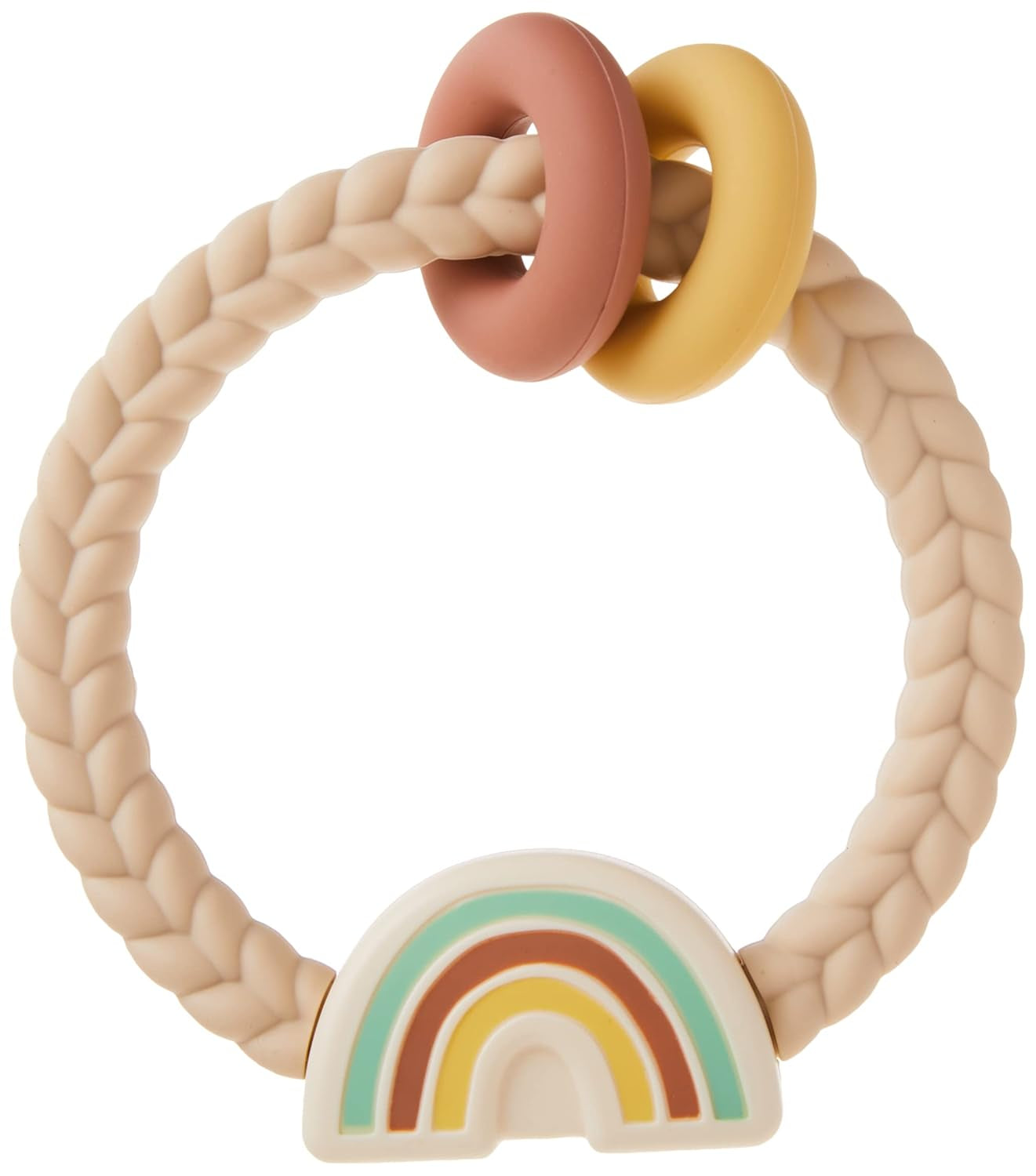 Silicone Teether with Rattle; Rattle Teether Features Rattle Sound, Two Silicone Teething Rings and Raised Texture to Soothe Gums; Ages 3 Months and up (Fox)