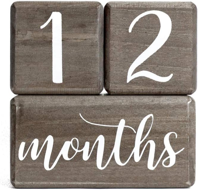 Premium Solid Wood Baby Milestone Age Blocks + Gift Box | Soft White Stained Natural Pine | Weeks Months Years Grade Newborn Photo Props | Perfect Pregnancy Gift and Keepsake, Month Photos