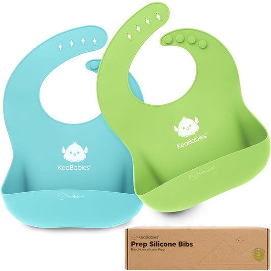 2-Pack Silicone Bibs for Babies, Silicone Baby Bibs for Eating, Food-Grade Pure Silicone Bib, Toddler Bibs, Waterproof Bibs, Feeding Bibs, Silicon Bibs for Toddlers, Boys, Girls (Cloud Nine)