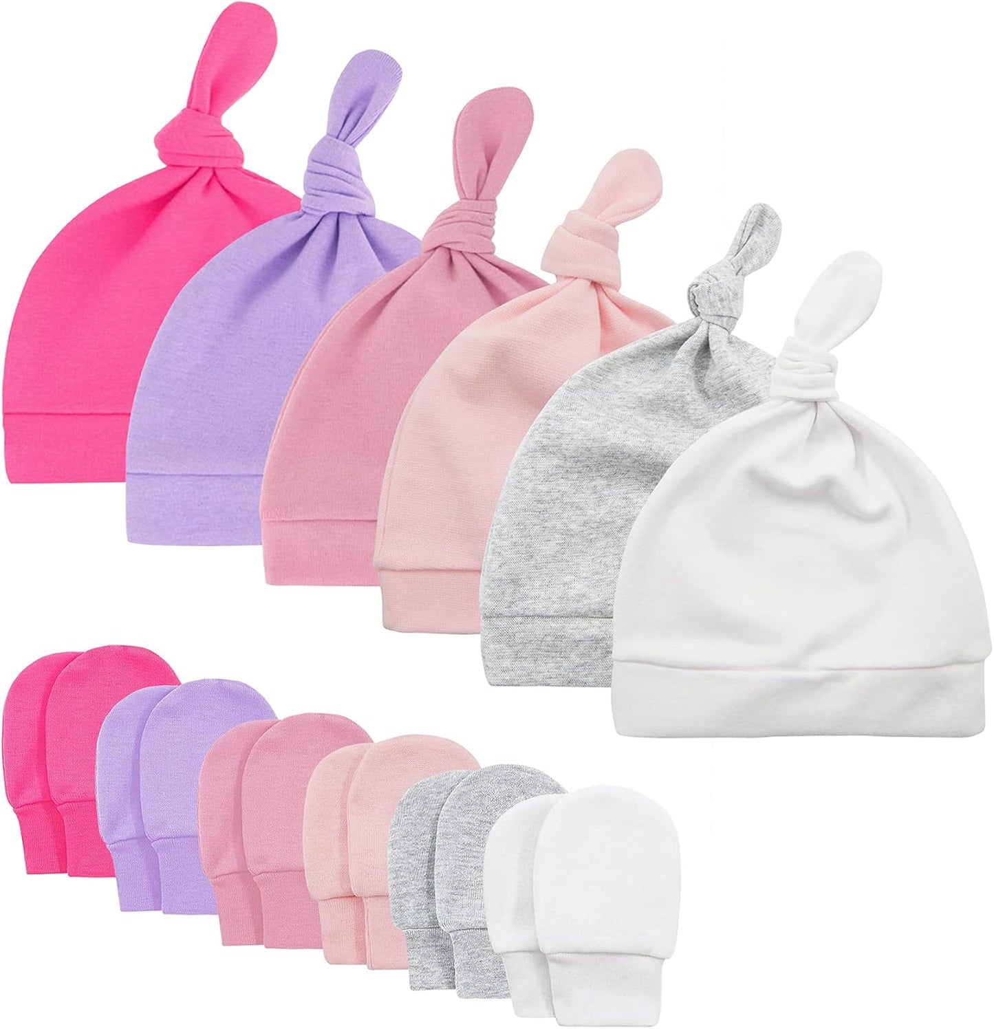 Newborn Baby Hat and Mittens Set - Soft Cute Mittens and Hat for Baby Girls and Boys 0-6 Months