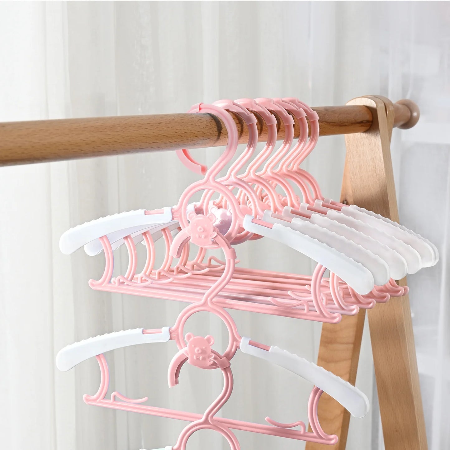 Baby Hangers 50 Pack, 11"-14" Extendable Kids Hangers, Non-Slip Baby Hangers for Closet, Plastic Kid Hangers with Windproof Buckle, Baby Clothes Hangers for Pants Shirts Outfit Onesie, Pink