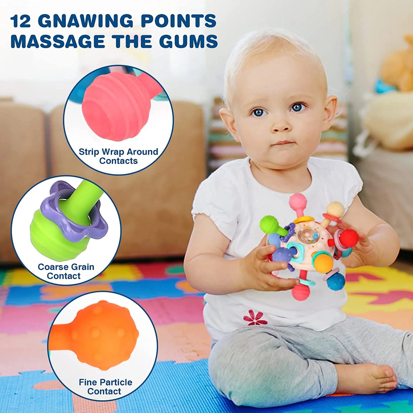 Baby Toys 0 3 6 9 12 18 Months, Infant Teething Relief, Montessori Toys for 1 Year Old,Toddler Ball Travel Toy for 1 2 One Year Old