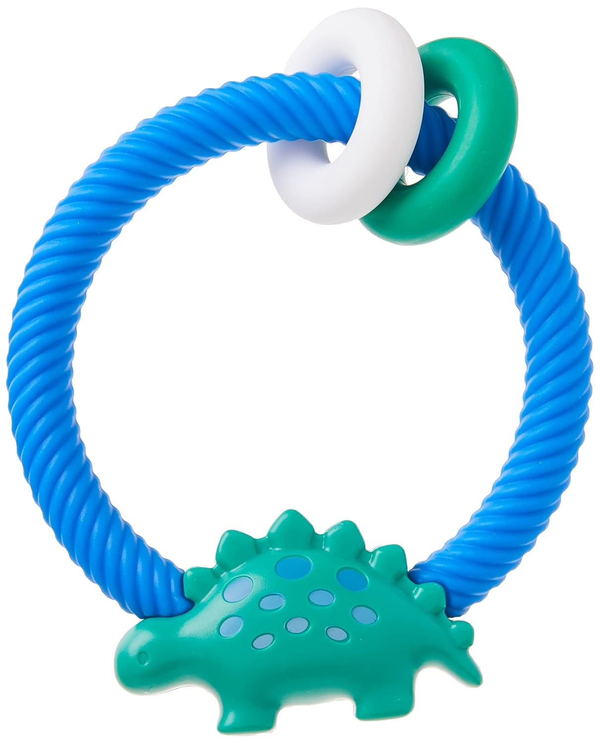 Silicone Teether with Rattle; Rattle Teether Features Rattle Sound, Two Silicone Teething Rings and Raised Texture to Soothe Gums; Ages 3 Months and up (Fox)