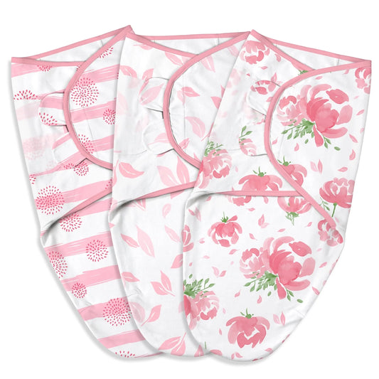 Swaddle Blankets for Baby Boy Girl, 0-3 Months Infant Swaddling Sleep Sack, 3 Pack Wrap Set, Newborn Adjustable Swaddle, Pink Flower