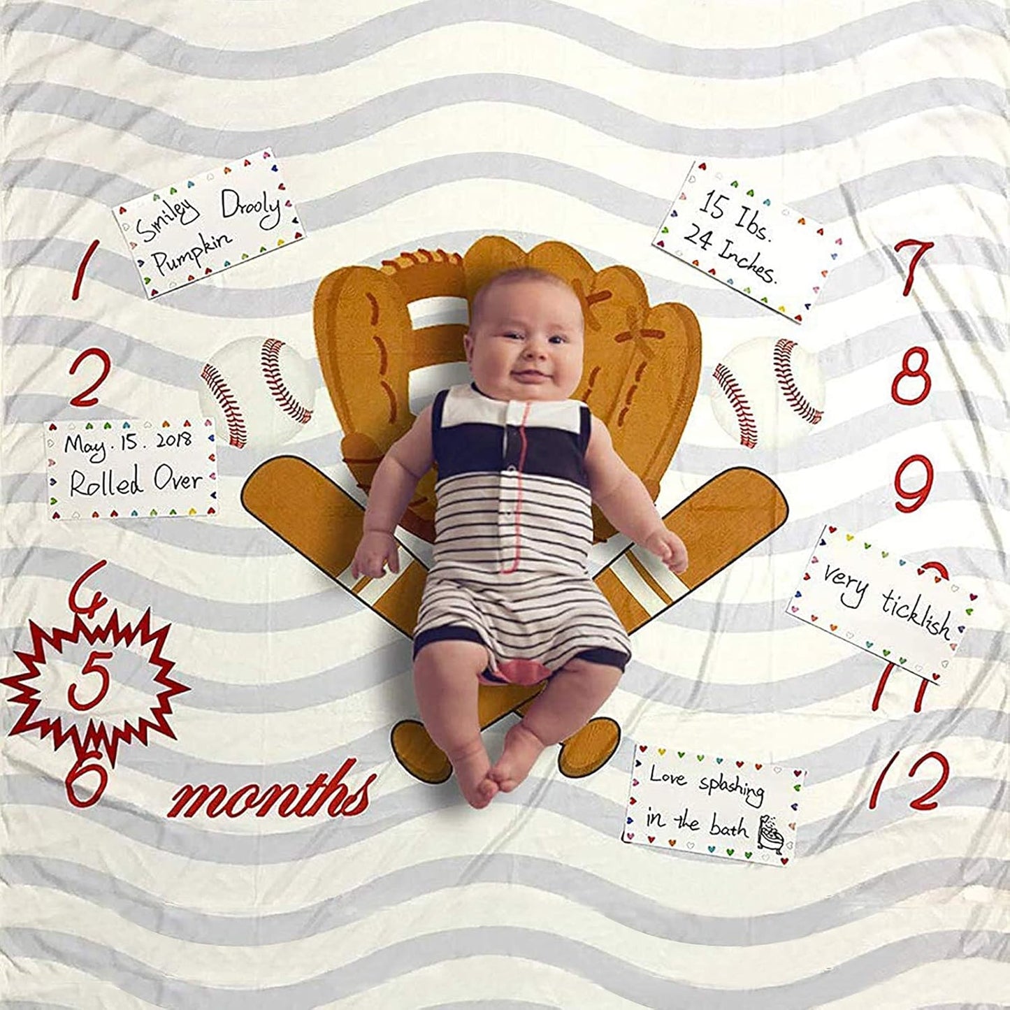 Baby Milestone Blanket, Baby Monthly Milestone Blanket Animal Theme for Boy and Girl, Photography Background Prop - Baby Age Month Blanket with Growth Chart, Baby Blanket for Baby Gift (50"X40")