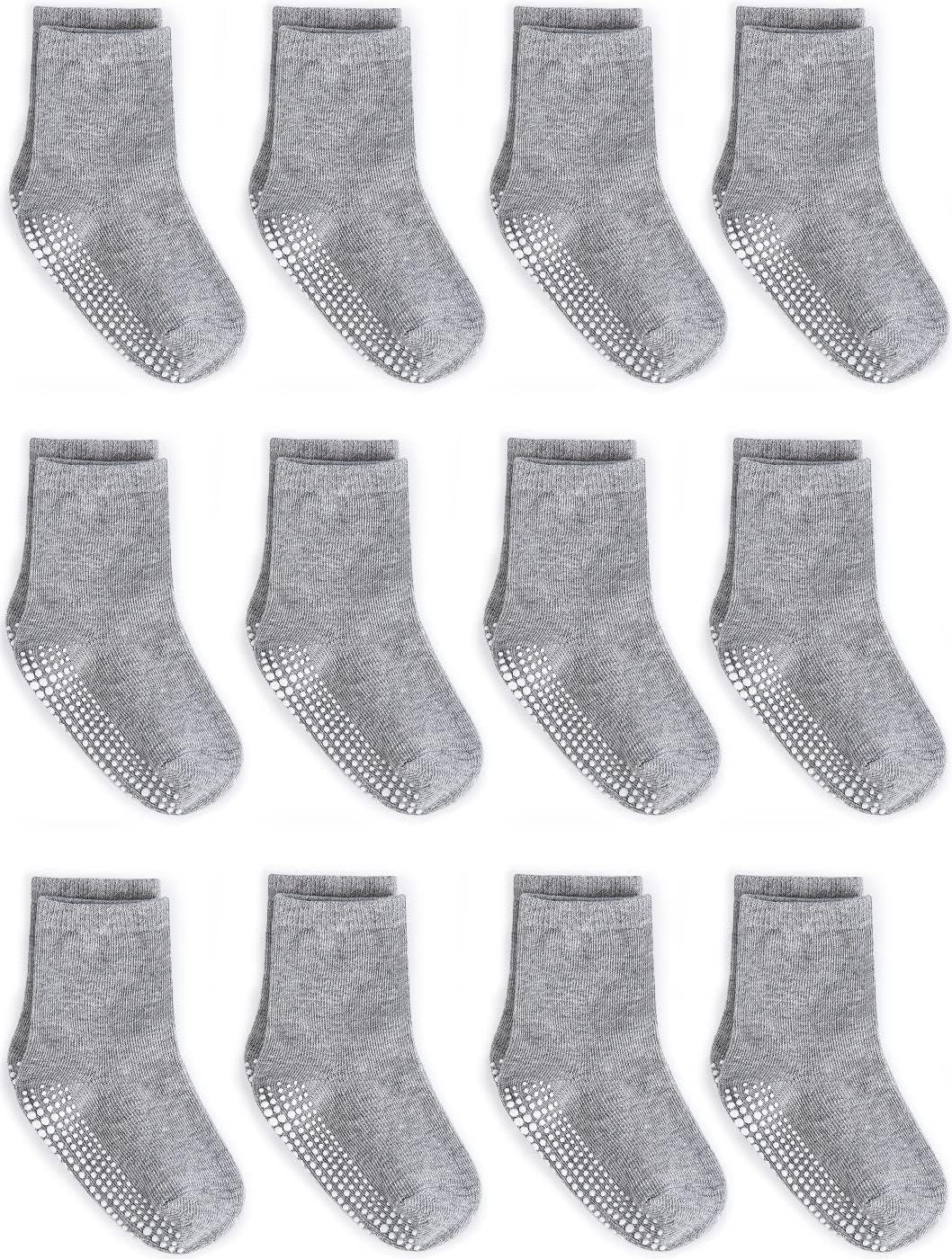 Grip Crew Socks with Non Slip/Anti Skid Soles for Baby Infants Toddlers Kids Boys Girls