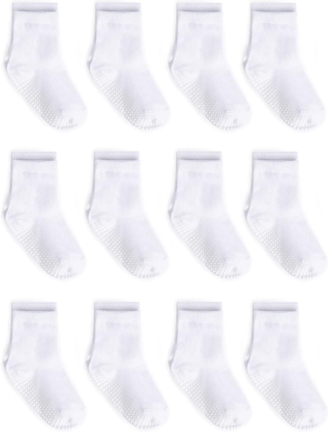 Grip Crew Socks with Non Slip/Anti Skid Soles for Baby Infants Toddlers Kids Boys Girls