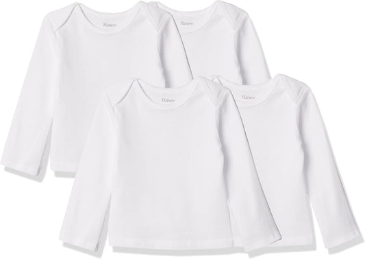 Baby and Toddler Long Sleeve Flexy Soft Knit Expandable Shoulder Pullover Undershirt (4 Pack)