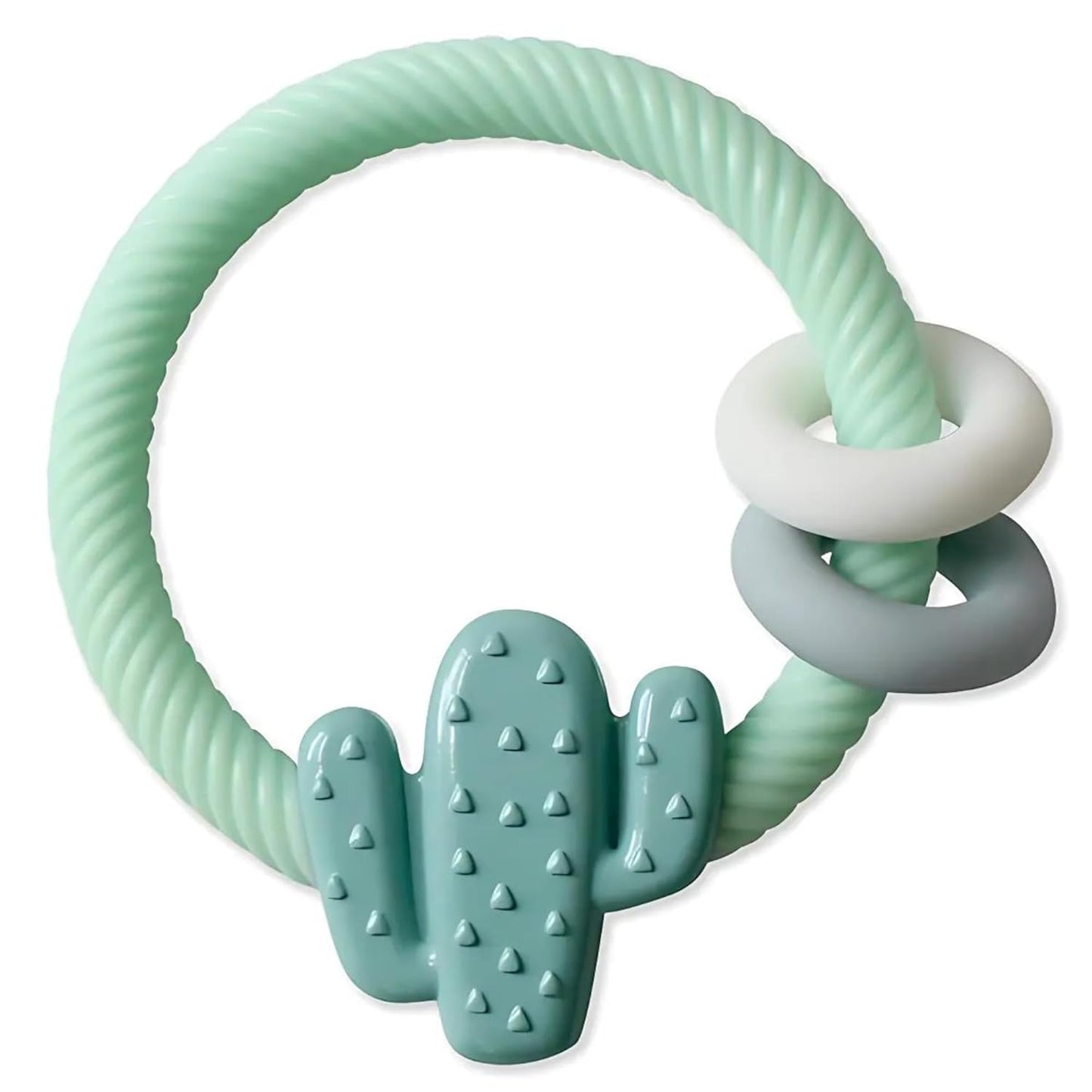 Silicone Teether with Rattle; Rattle Teether Features Rattle Sound, Two Silicone Teething Rings and Raised Texture to Soothe Gums; Ages 3 Months and up (Fox)