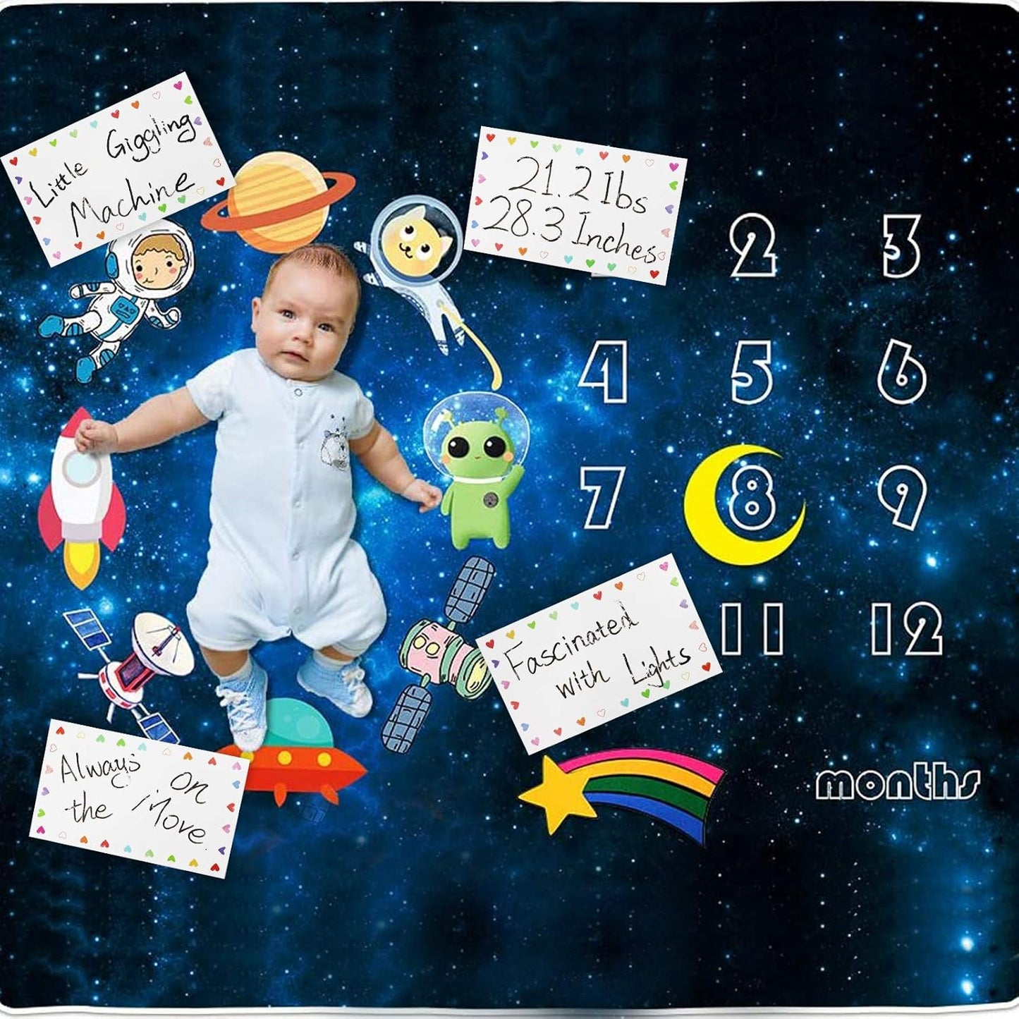 Baby Milestone Blanket, Baby Monthly Milestone Blanket Animal Theme for Boy and Girl, Photography Background Prop - Baby Age Month Blanket with Growth Chart, Baby Blanket for Baby Gift (50"X40")