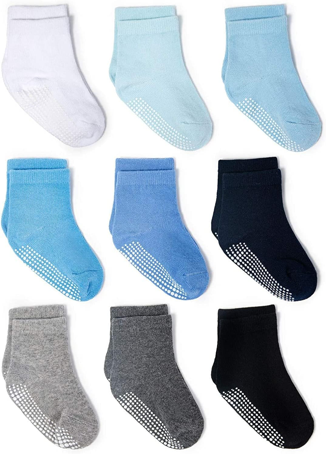 Grip Crew Socks with Non Slip/Anti Skid Soles for Baby Infants Toddlers Kids Boys Girls