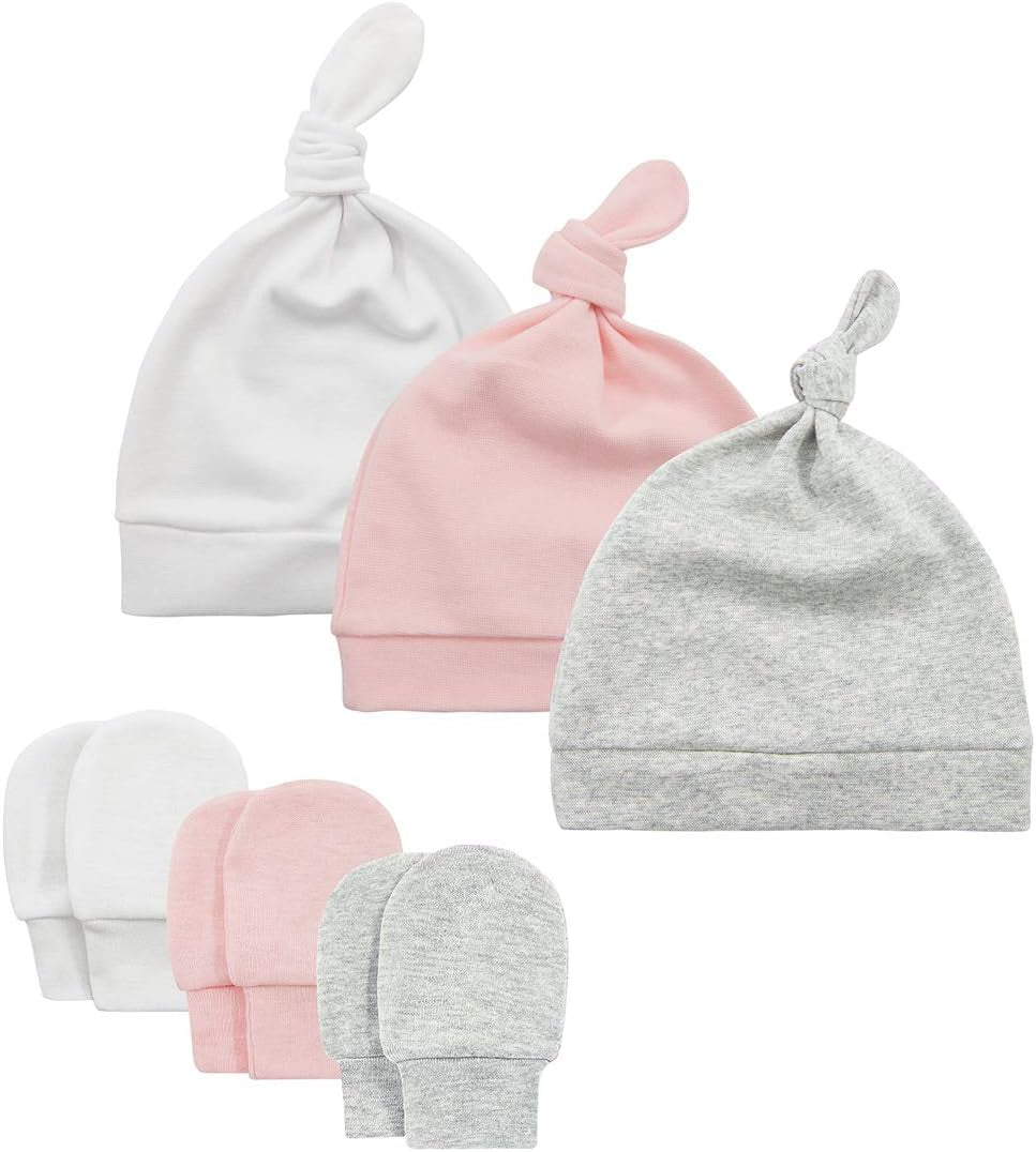 Newborn Baby Hat and Mittens Set - Soft Cute Mittens and Hat for Baby Girls and Boys 0-6 Months