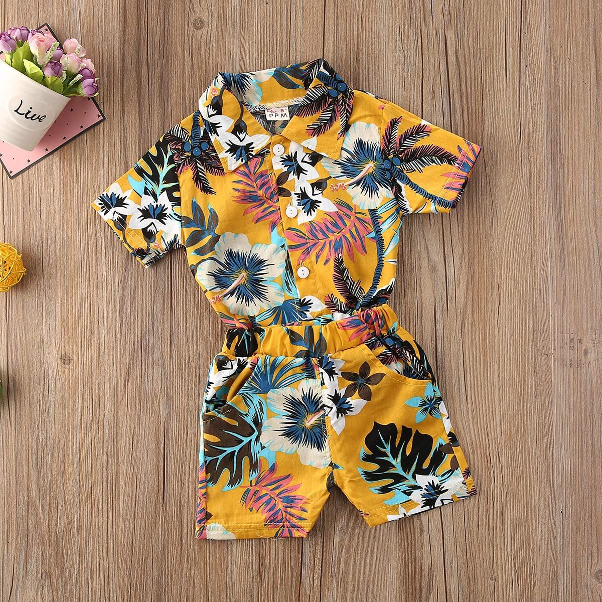 Toddler Baby Boys Summer Shorts Set Floral Outfits Button down Shirt Top Bermuda Shorts Hawaiian Clothes 2 PCS