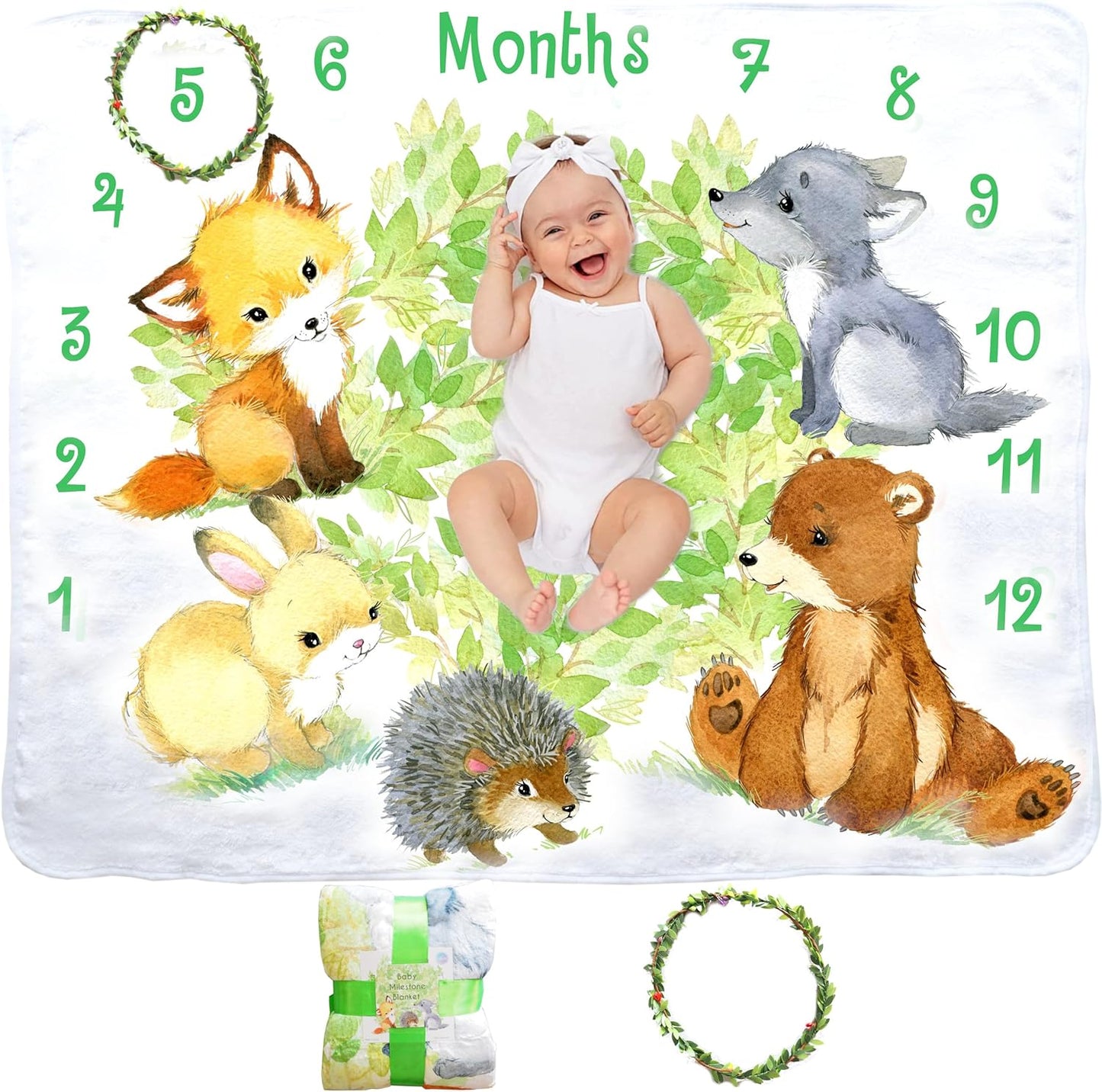 Baby Monthly Milestone Blanket Girl Boy Unisex Gender Neurtal Month Age Photo Photography Backdrop Newborn Props Nursery Decor Fleece Marker New Moms - Butterfly Headband