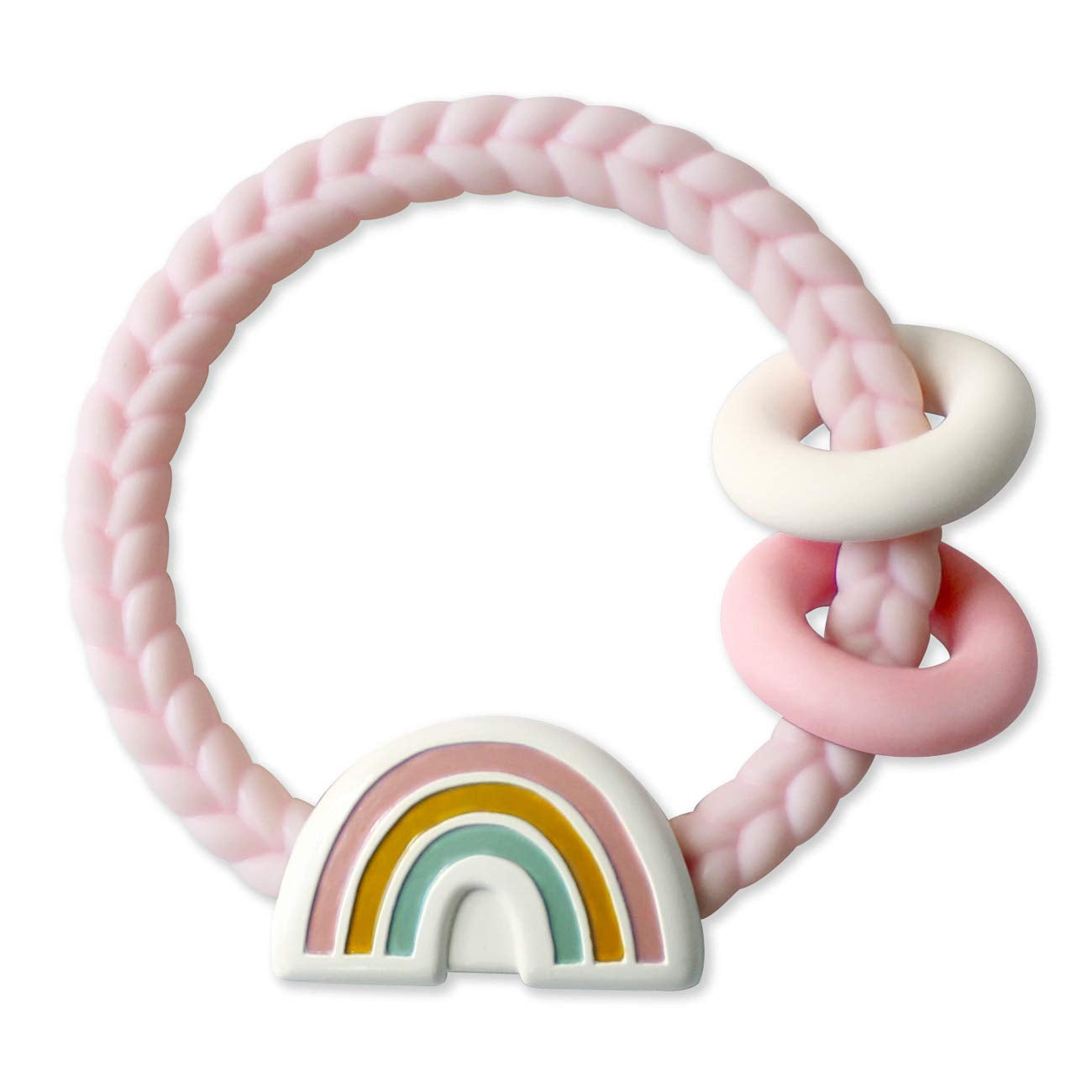 Silicone Teether with Rattle; Rattle Teether Features Rattle Sound, Two Silicone Teething Rings and Raised Texture to Soothe Gums; Ages 3 Months and up (Fox)