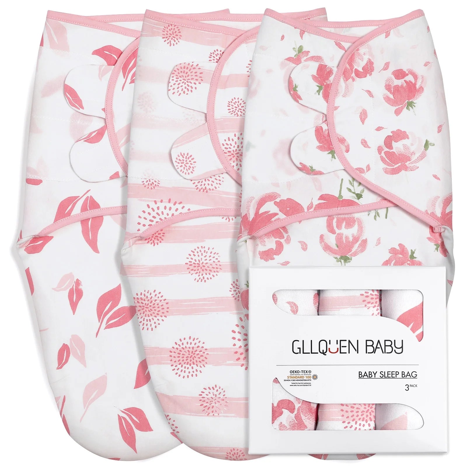 Swaddle Blankets for Baby Boy Girl, 0-3 Months Infant Swaddling Sleep Sack, 3 Pack Wrap Set, Newborn Adjustable Swaddle, Pink Flower