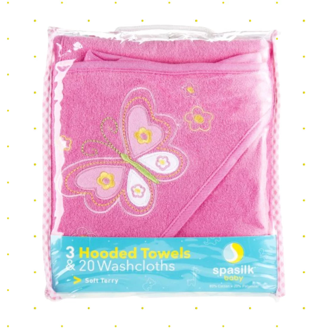 Bath Hooded Towels & Washcloths Set for Babies, 23-Piece Gift Set, Pink Butterfly