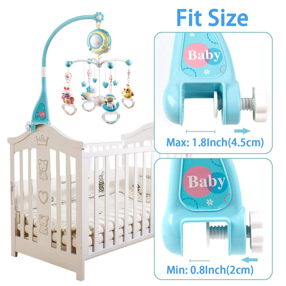 Musical Baby Crib Mobile Toy with Lights and Music, Star Projector Function and Cartoon Rattles, Remote Control Musical Box with 108 Melodies, Toy for Newborn Sleep