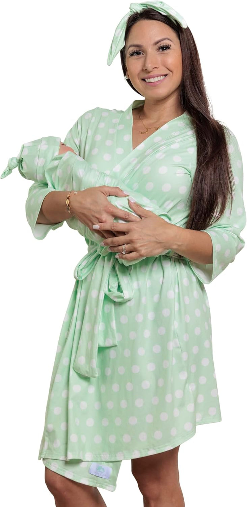 Maternity Robe and Baby Swaddle Blanket, Milk Silk Matching Delivery Robe and Swaddling Wrap for Mom and Baby