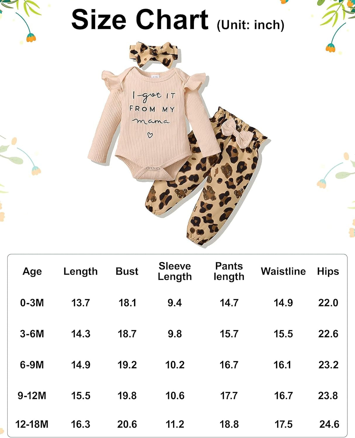 Baby Girls Clothes Newborn Infant Baby Girls Outfit Long Sleeve Ruffle Romper Floral Pants Headband Sets 0-18 Months