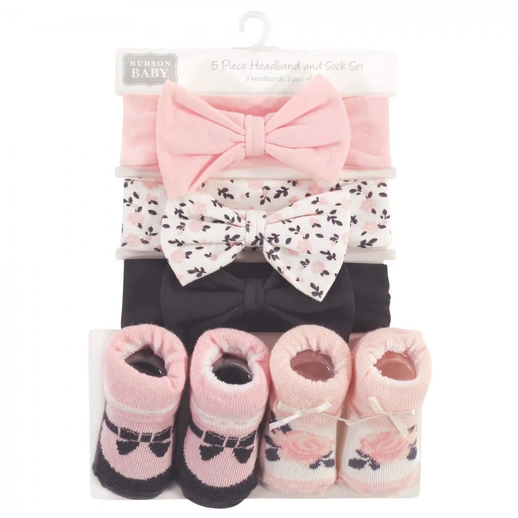 Infant Girl Headband and Socks Set 5Pk, Berry Floral, 0-9 Months