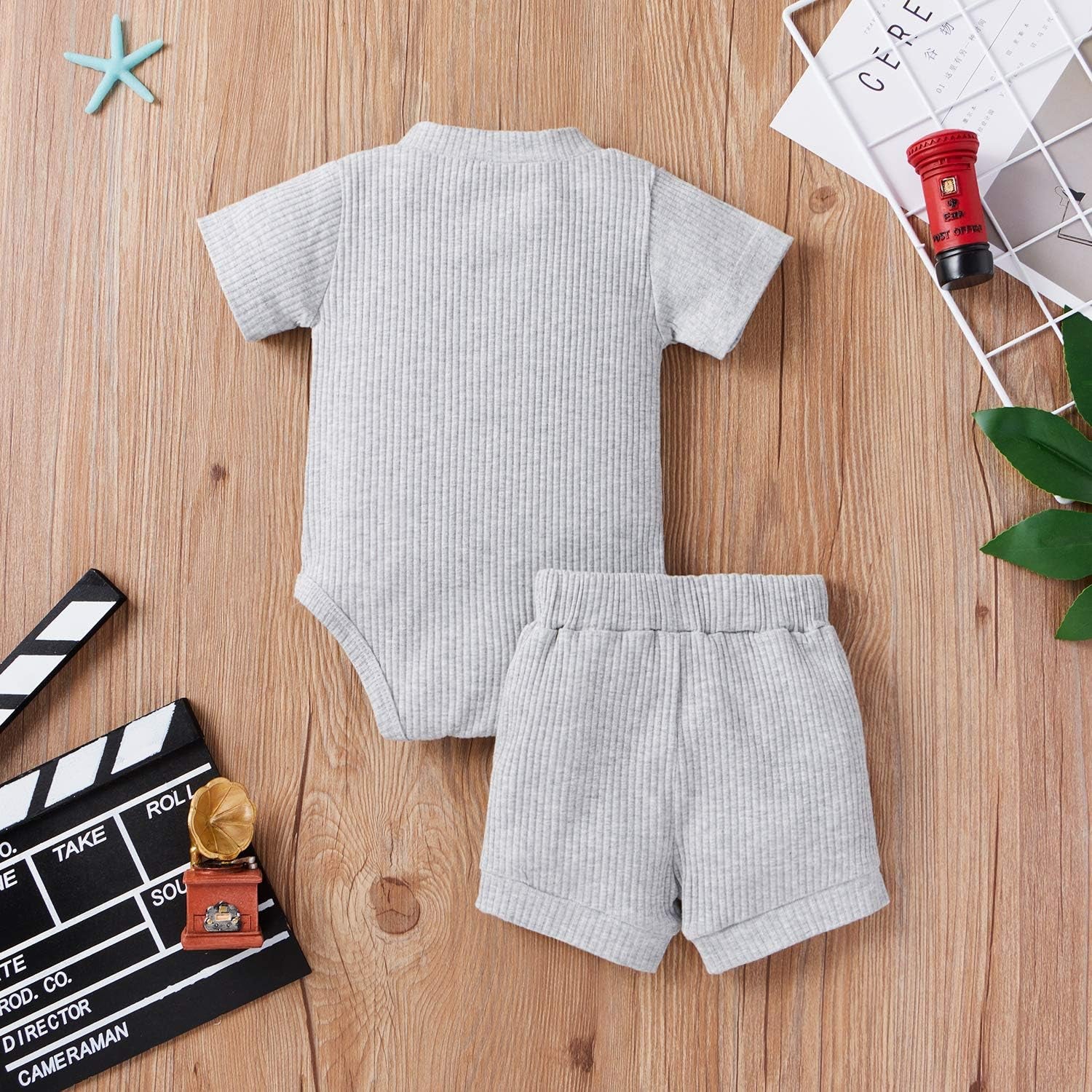 Newborn Baby Boy Girls Clothes Solid Ribbed Short Sleeve Romper Shorts Set Summer Outfits