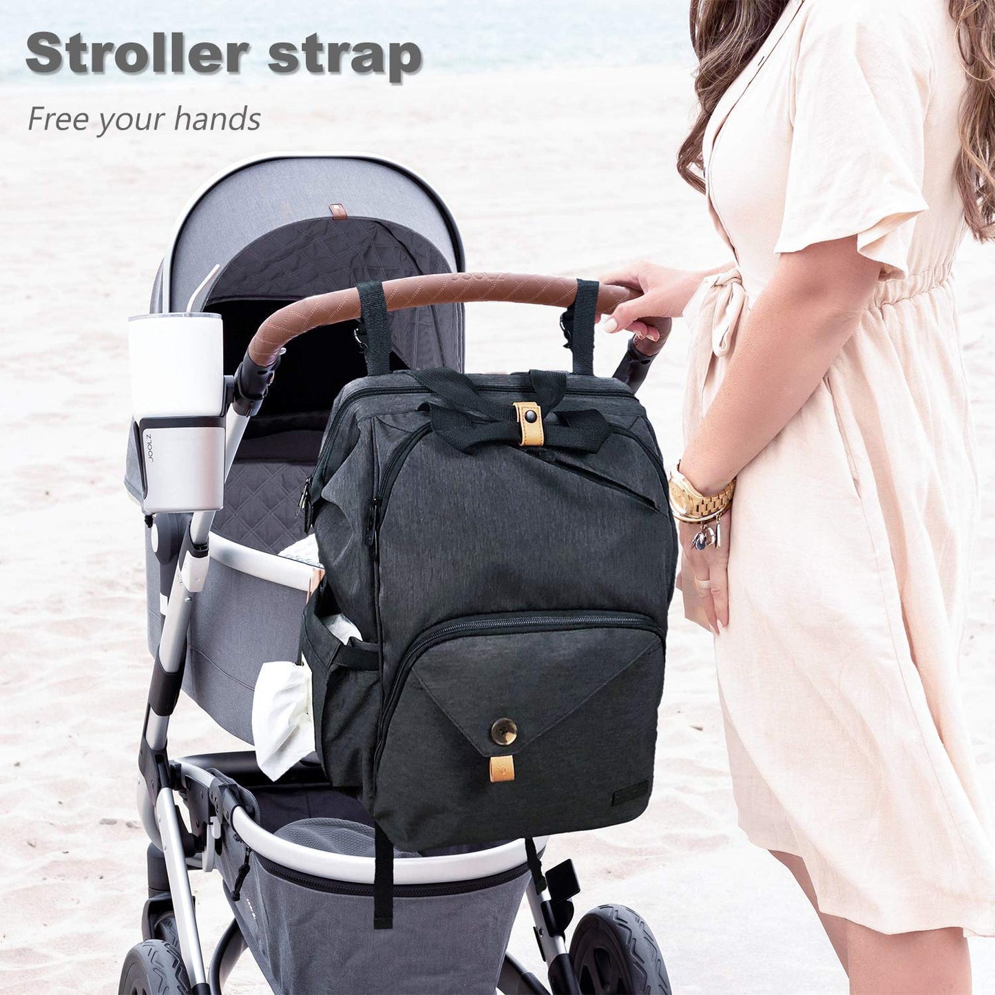 Diaper Bag Backpack,Large Capacity Travel Back Pack Maternity Baby Nappy Changing Bags, Double Compartments with Stroller Straps,Waterproof,Black (US7340-DG)