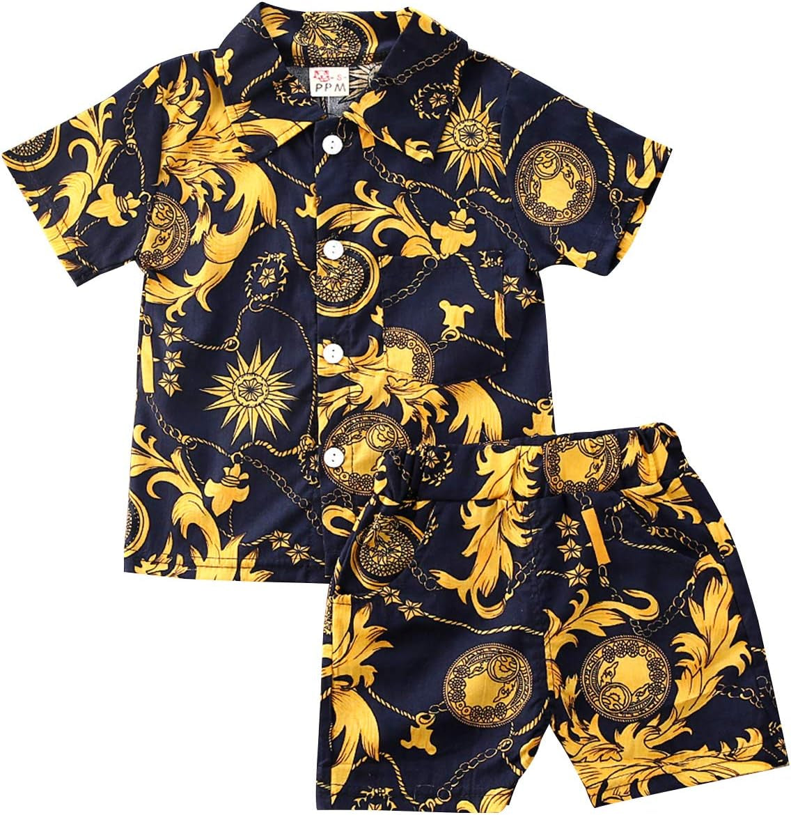 Toddler Baby Boys Summer Shorts Set Floral Outfits Button down Shirt Top Bermuda Shorts Hawaiian Clothes 2 PCS