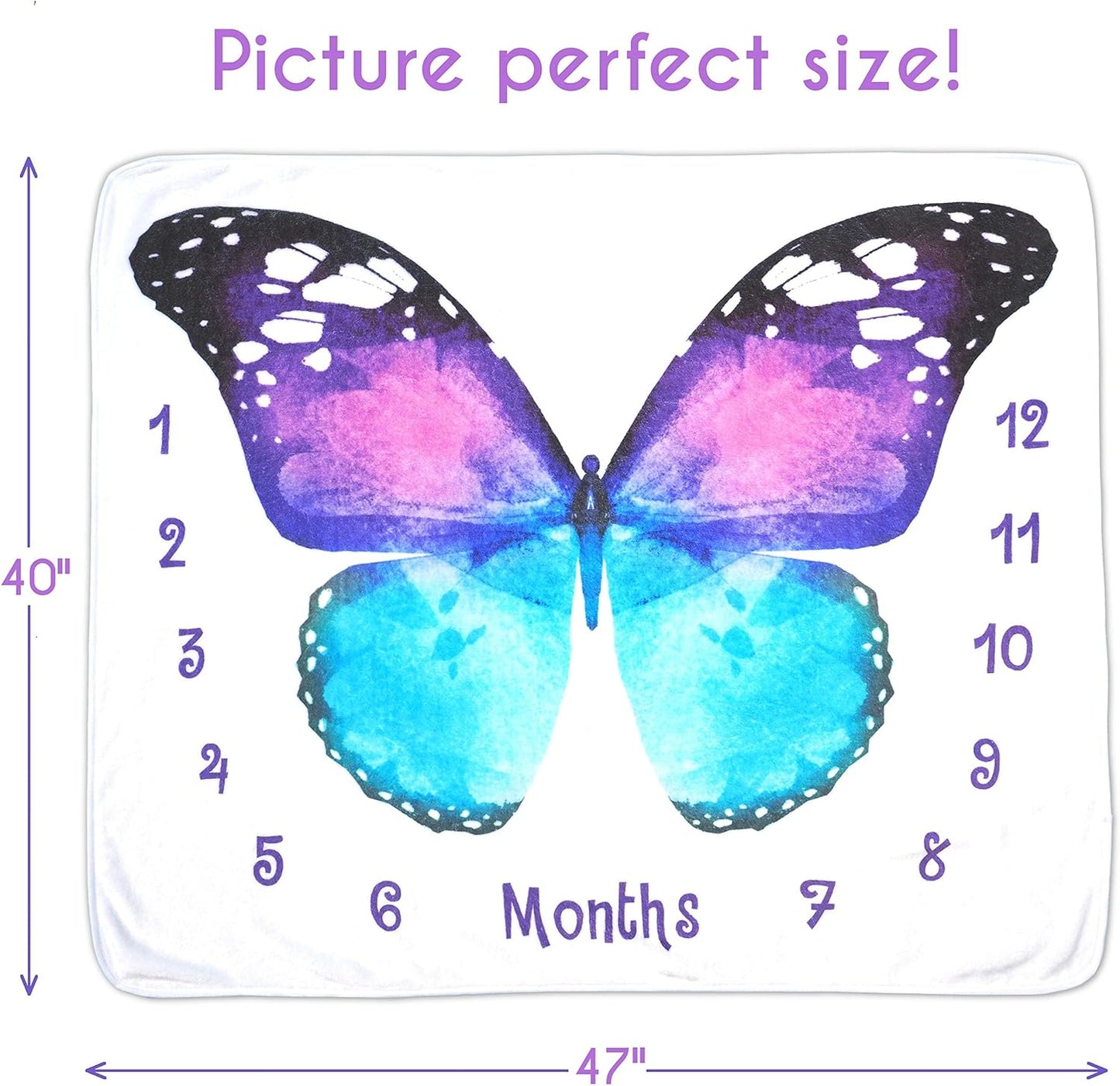 Baby Monthly Milestone Blanket Girl Boy Unisex Gender Neurtal Month Age Photo Photography Backdrop Newborn Props Nursery Decor Fleece Marker New Moms - Butterfly Headband