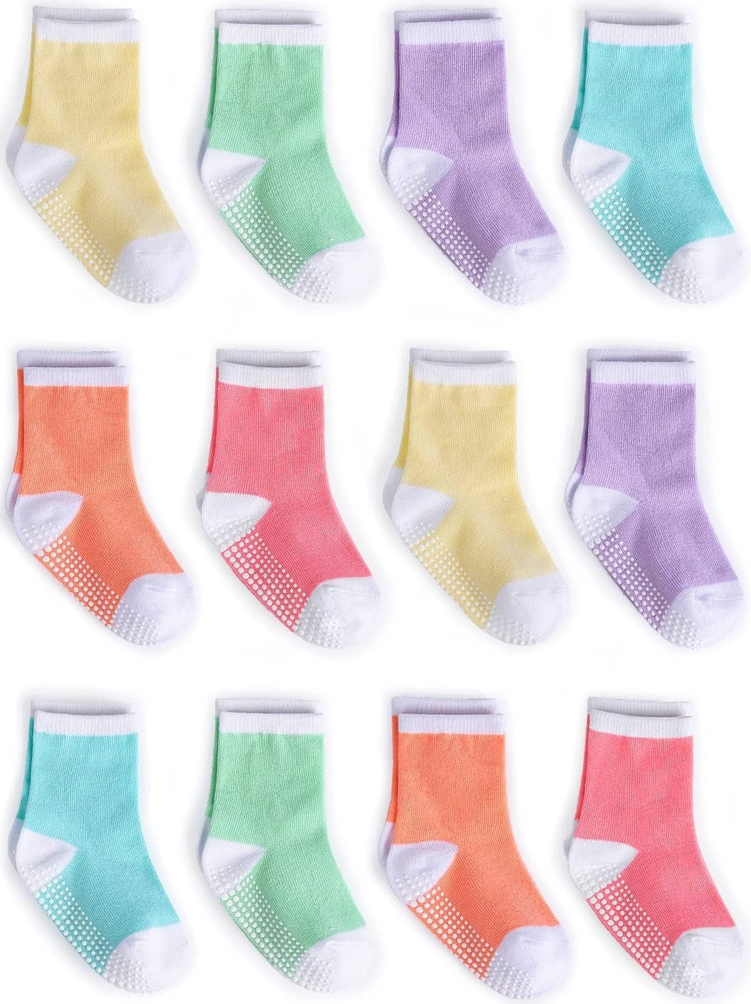 Grip Crew Socks with Non Slip/Anti Skid Soles for Baby Infants Toddlers Kids Boys Girls