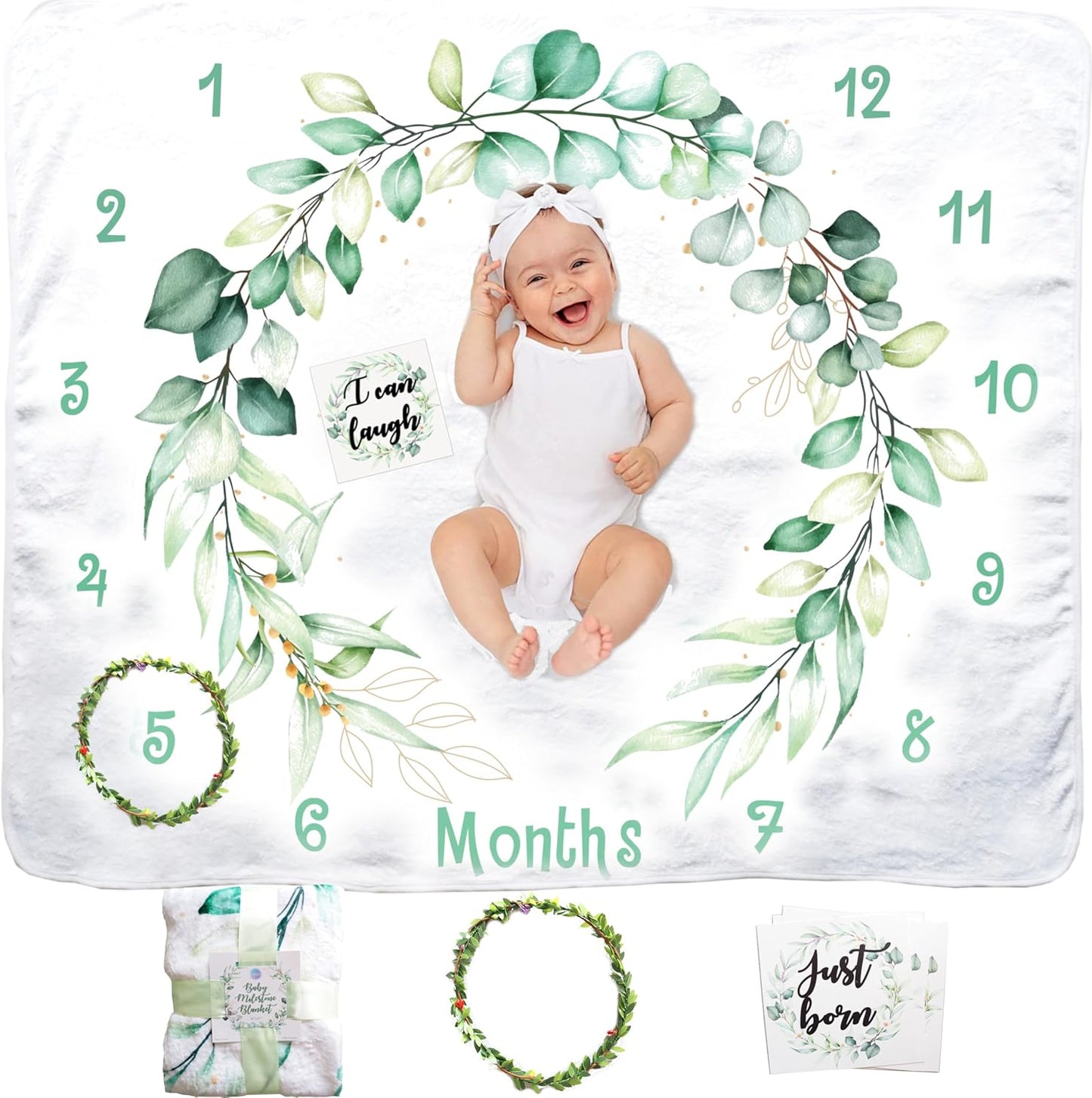 Baby Monthly Milestone Blanket Girl Boy Unisex Gender Neurtal Month Age Photo Photography Backdrop Newborn Props Nursery Decor Fleece Marker New Moms - Butterfly Headband