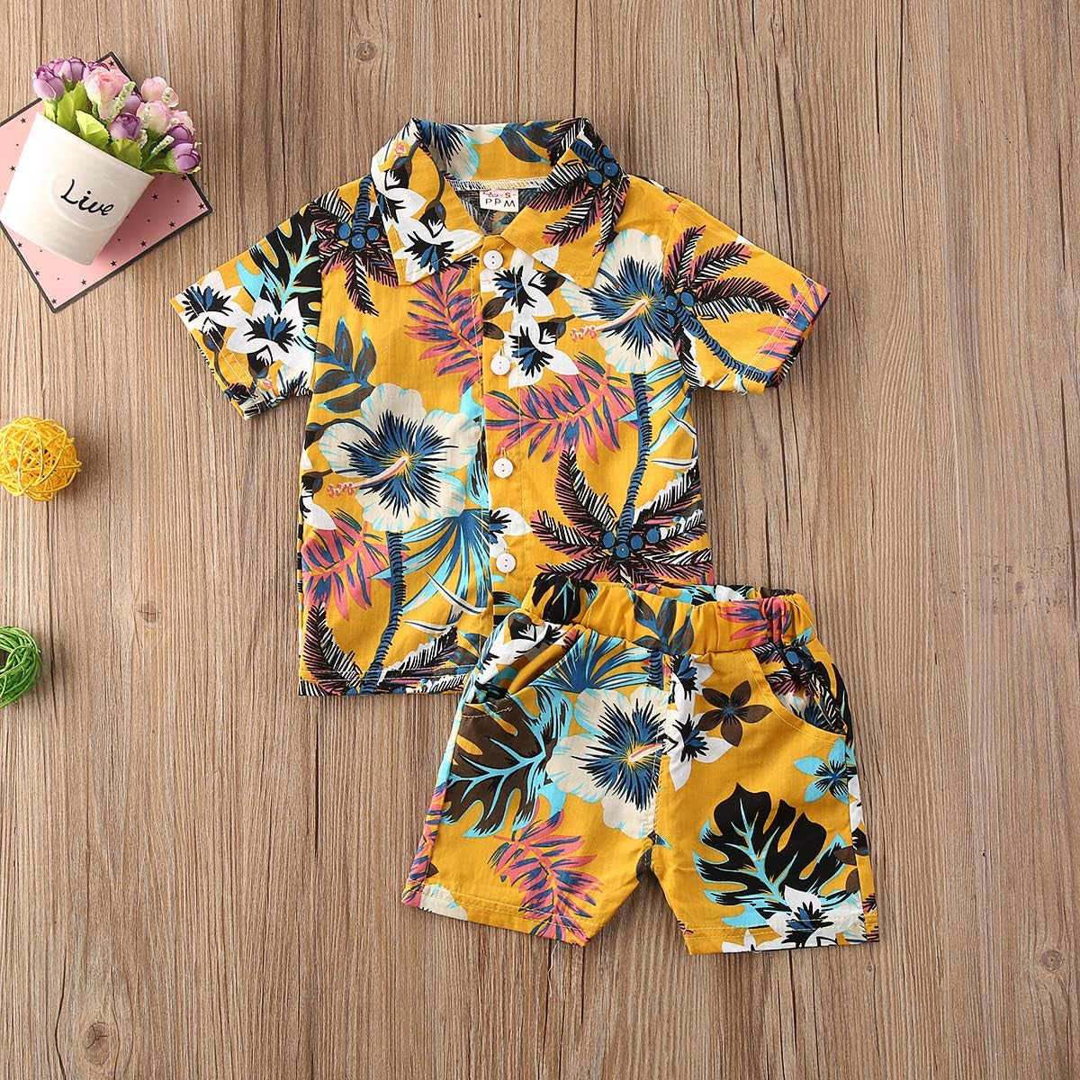 Toddler Baby Boys Summer Shorts Set Floral Outfits Button down Shirt Top Bermuda Shorts Hawaiian Clothes 2 PCS