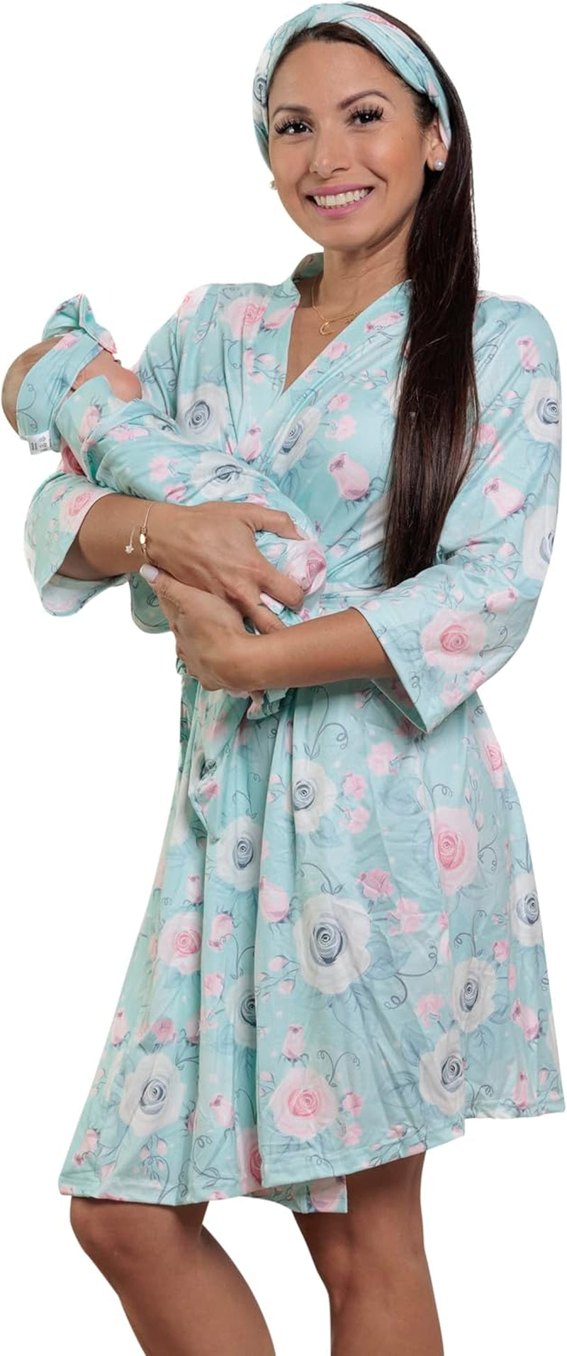 Maternity Robe and Baby Swaddle Blanket, Milk Silk Matching Delivery Robe and Swaddling Wrap for Mom and Baby